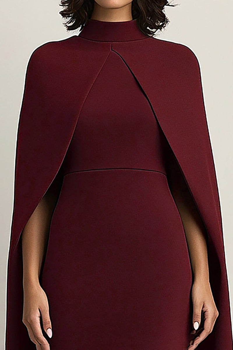 Load image into Gallery viewer, Burgundy High Neck Sheath Long Formal Dress with Shawl