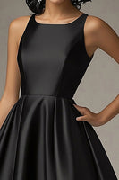 Load image into Gallery viewer, Scoop Neck Black A Line Long Formal Dress