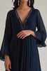 Load image into Gallery viewer, Navy Deep V-Neck Chiffon Long Formal Dress with Sleeves