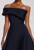 Load image into Gallery viewer, Navy One Shoulder A Line Long Formal Dress