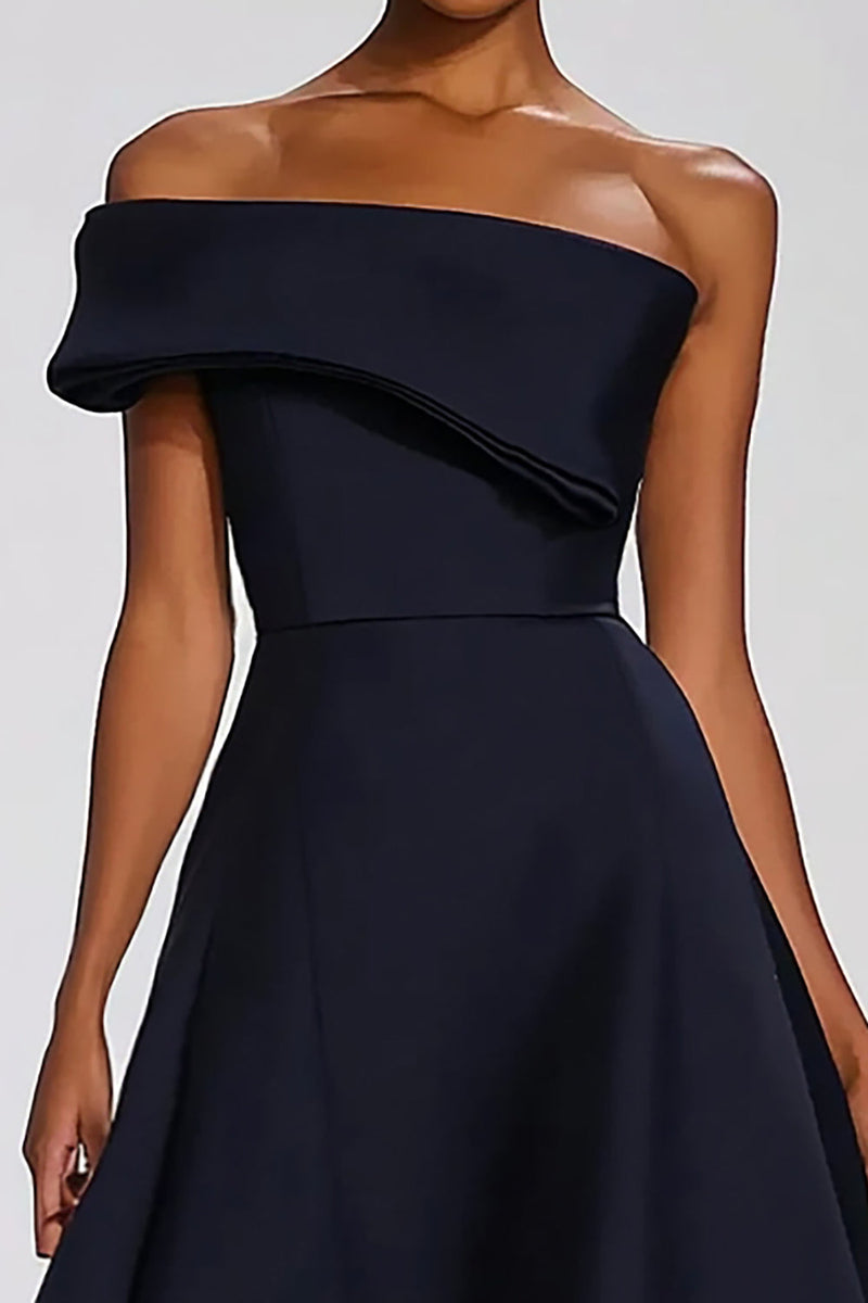 Load image into Gallery viewer, Navy One Shoulder A Line Long Formal Dress