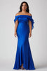 Load image into Gallery viewer, Royal Blue Off the Shoulder Sheath Long Plus Size Formal Dress