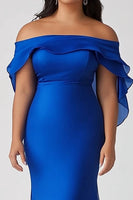 Load image into Gallery viewer, Royal Blue Off the Shoulder Sheath Long Plus Size Formal Dress