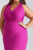 Load image into Gallery viewer, Fuchsia V-Neck Satin Long Plus Size Formal Dress