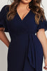 Load image into Gallery viewer, Navy Short Sleeves V-Neck Long Plus Size Formal Dress