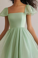 Load image into Gallery viewer, A Line Light Green Square Neck Long Formal Dress