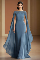 Load image into Gallery viewer, Grey Blue Sheath Chiffon Long Formal Dress with Shawl