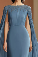 Load image into Gallery viewer, Grey Blue Sheath Chiffon Long Formal Dress with Shawl
