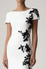 Load image into Gallery viewer, Appliqued White Sheath Long Formal Dress with Short Sleeves