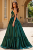 Load image into Gallery viewer, Dark Green Ball Gown Satin V-Neck Long Prom Dress