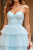 Load image into Gallery viewer, Sky Blue Ball Gown Tulle Tiered Sweetheart Long Prom Dress