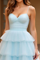 Load image into Gallery viewer, Sky Blue Ball Gown Tulle Tiered Sweetheart Long Prom Dress