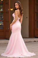 Load image into Gallery viewer, Pink Mermaid Spaghetti Straps Backless Long Prom Dress