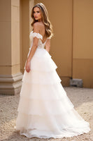 Load image into Gallery viewer, White A Line Backless Tulle Long Prom Dress with Slit