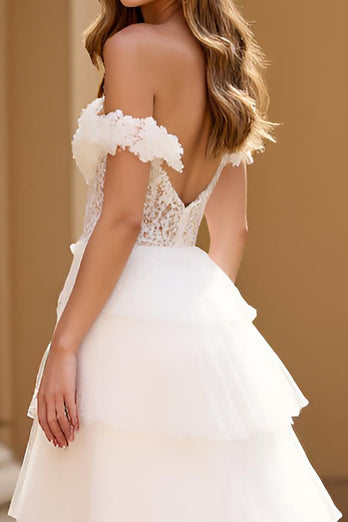 White A Line Backless Tulle Long Prom Dress with Slit