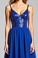 Load image into Gallery viewer, Royal Blue Chiffon A Line Backless Long Prom Dress
