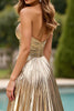 Load image into Gallery viewer, Sparkly Gold A Line Satin Strapless Long Prom Dress with Slit