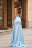 Load image into Gallery viewer, Sky Blue A Line Satin Strapless Bowknot Long Prom Dress