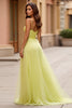 Load image into Gallery viewer, Yellow A Line Tulle V-Neck Long Prom Dress