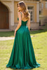 Load image into Gallery viewer, Dark Green A Line Satin Backless Long Prom Dress