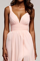 Load image into Gallery viewer, Pink A Line Chiffon Backless Long Prom Dress with Slit