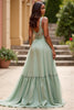 Load image into Gallery viewer, Dusty Sage A Line V-Neck Backless Long Prom Dress with Sequins