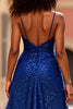 Load image into Gallery viewer, Dark Blue Sparkly Satin Long Prom Dress with Slit