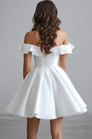 Load image into Gallery viewer, White A Line Satin Off the Shoulder Mini Graduation Dress with Ruffles