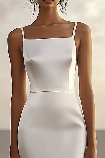 White Sheath Satin Spaghetti Straps Long Graduation Dress