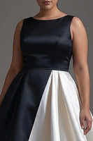 Load image into Gallery viewer, Plus Size Elegant Black and White Satin A Line Boat Neck Long Formal Dress