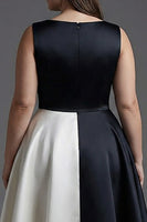 Load image into Gallery viewer, Plus Size Elegant Black and White Satin A Line Boat Neck Long Formal Dress