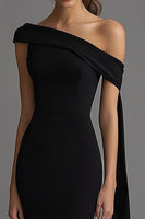 Load image into Gallery viewer, Sheath Long Streamer One Shoulder Black Tie Dress