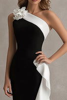 Load image into Gallery viewer, White One Shoulder Long Black Tie Dress with 3D Flowers