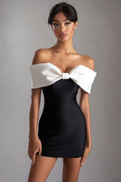 Load image into Gallery viewer, White Sheath Short Little Black Dress with Bow
