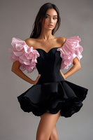 Load image into Gallery viewer, Sweetheart A Line Pink Short Little Black Dress with Ruffles