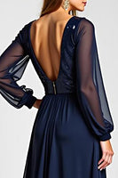 Load image into Gallery viewer, Navy Chiffon Long Sleeves Long Mother of the Bride Dress with Sequins