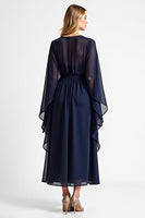 Load image into Gallery viewer, Navy Chiffon Long Sleeves Long Mother of the Bride Dress with Ruffles