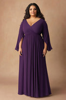 Load image into Gallery viewer, Plus Size Dark Purple V-Neck Long Chiffon Mother of the Bride Dress