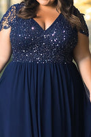 Load image into Gallery viewer, Navy Plus Size Lace A Line Long Mother of the Bride Dress