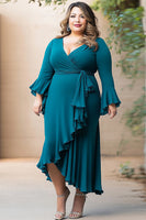 Load image into Gallery viewer, Peacock V-Neck Ruffled Long Plus Size Mother of the Bride Dress