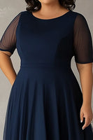 Load image into Gallery viewer, Navy Scoop A Line Long Plus Size Mother of the Bride Dress