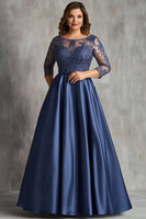 Load image into Gallery viewer, Navy Lace Satin Plus Size Long Mother of the Bride Dress