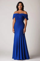 Load image into Gallery viewer, Royal Blue Off the Shoulder Sheath Plus Size Long Mother of the Bride Dress