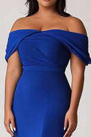 Load image into Gallery viewer, Royal Blue Off the Shoulder Sheath Plus Size Long Mother of the Bride Dress