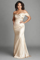 Load image into Gallery viewer, Satin Champagne Sheath Plus Size Long Mother of the Bride Dress