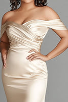 Load image into Gallery viewer, Satin Champagne Sheath Plus Size Long Mother of the Bride Dress