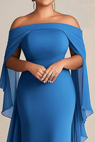 Load image into Gallery viewer, Blue Chiffon Square Neck Long Plus Size Mother of the Bride Dress