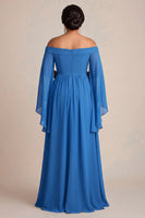 Load image into Gallery viewer, Blue Chiffon Square Neck Long Plus Size Mother of the Bride Dress