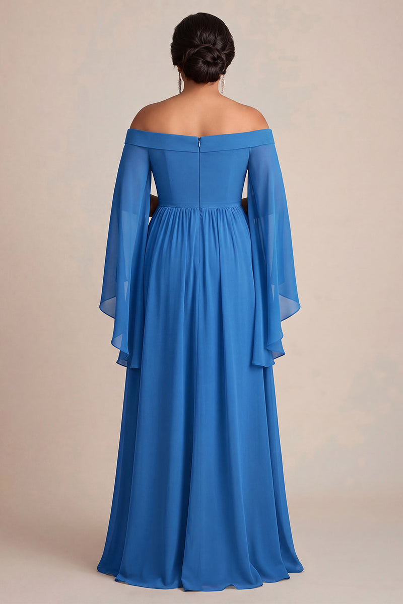 Load image into Gallery viewer, Blue Chiffon Square Neck Long Plus Size Mother of the Bride Dress