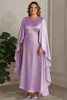 Load image into Gallery viewer, Lilac Boat Neck Satin Long Plus Size Mother of the Bride Dress